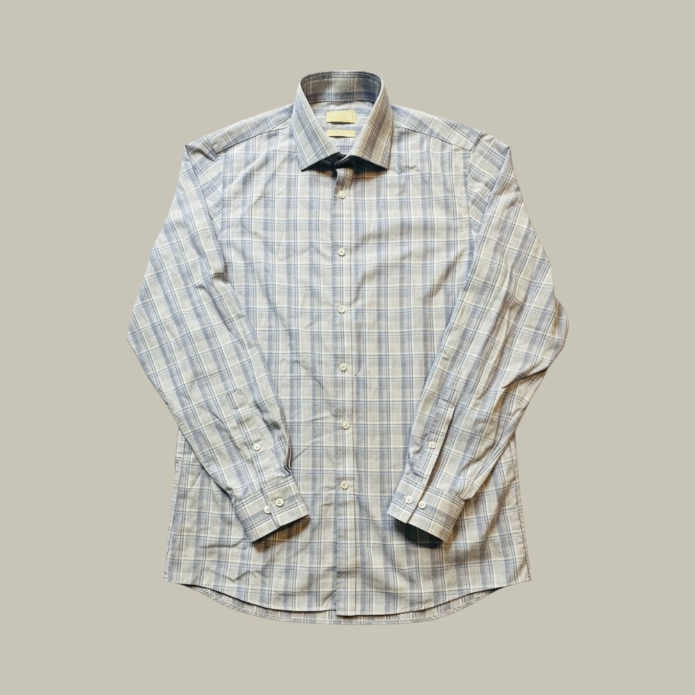 Michael Kors Shirt Mens 15.5 34/35 Regular Fit Airsoft Cotton Blue Plaid Button
